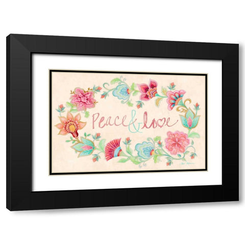 Peace and Love Wreath Black Modern Wood Framed Art Print with Double Matting by Gaynor, Janice