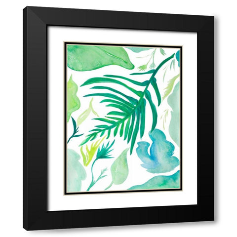 Green Water Leaves I Black Modern Wood Framed Art Print with Double Matting by Papa, Kat