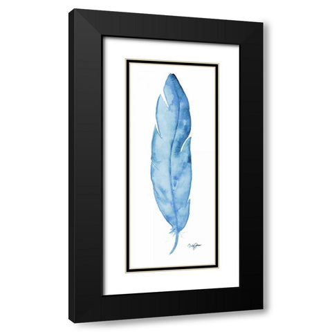 Blue Feather Black Modern Wood Framed Art Print with Double Matting by James, Nola