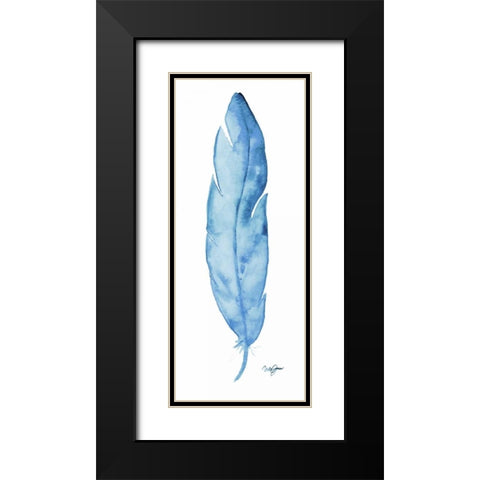 Blue Feather Black Modern Wood Framed Art Print with Double Matting by James, Nola