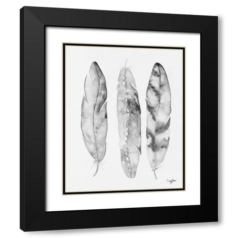 Three Feathers Black and White Black Modern Wood Framed Art Print with Double Matting by James, Nola