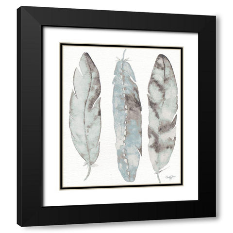 Three Blue Feathers Black Modern Wood Framed Art Print with Double Matting by James, Nola
