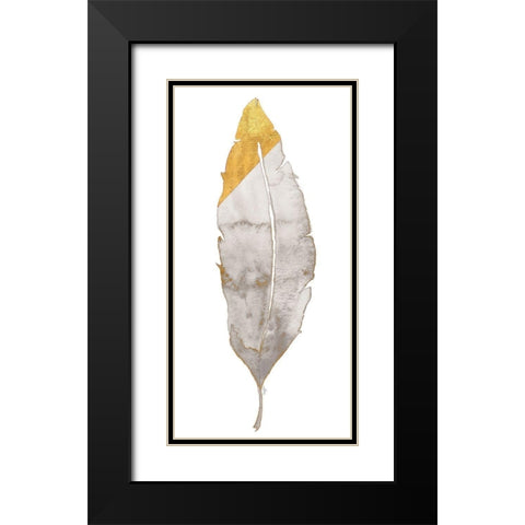 Gray and Gold Feather Black Modern Wood Framed Art Print with Double Matting by James, Nola