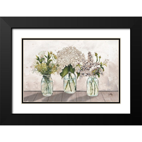 Jars Of Wildflowers Black Modern Wood Framed Art Print with Double Matting by Medley, Elizabeth