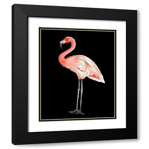 Flamingo on Black I Black Modern Wood Framed Art Print with Double Matting by Pinto, Patricia