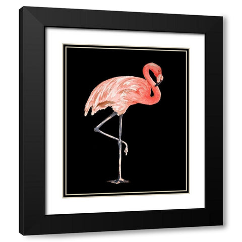 Flamingo on Black II Black Modern Wood Framed Art Print with Double Matting by Pinto, Patricia