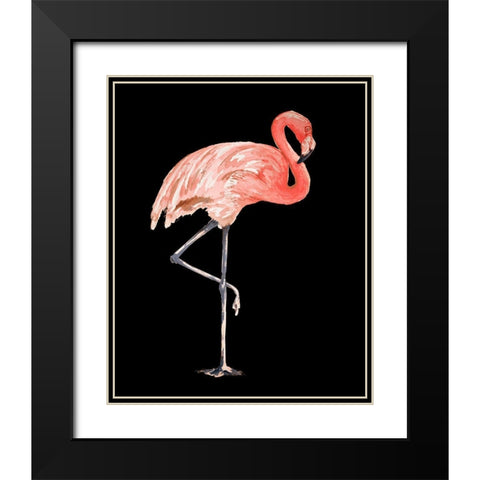 Flamingo on Black II Black Modern Wood Framed Art Print with Double Matting by Pinto, Patricia