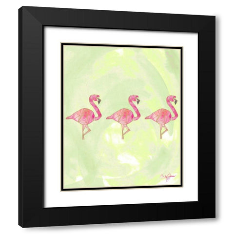 Origami Flamingo Flock Black Modern Wood Framed Art Print with Double Matting by James, Nola