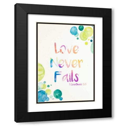 Love Never Fails Black Modern Wood Framed Art Print with Double Matting by James, Nola
