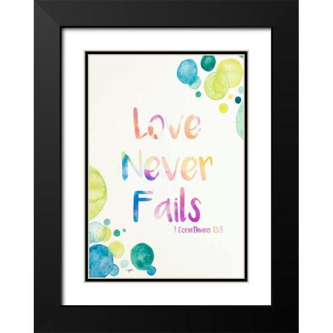 Love Never Fails Black Modern Wood Framed Art Print with Double Matting by James, Nola