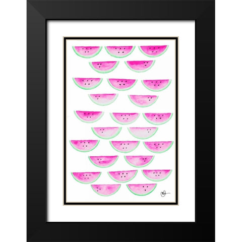 Watercolor Watermelons Black Modern Wood Framed Art Print with Double Matting by Papa, Kat