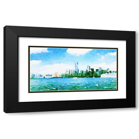 Watercolor NYC Skyline I Black Modern Wood Framed Art Print with Double Matting by James, Nola