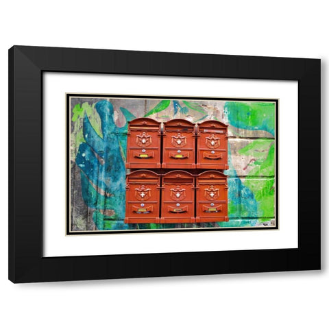 City Mail Boxes Black Modern Wood Framed Art Print with Double Matting by James, Nola