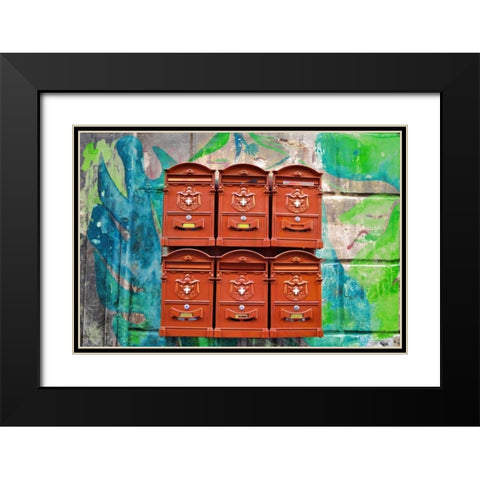 City Mail Boxes Black Modern Wood Framed Art Print with Double Matting by James, Nola