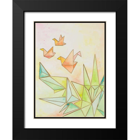Origami Cranes Black Modern Wood Framed Art Print with Double Matting by James, Nola