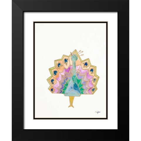 Origami Peacock Black Modern Wood Framed Art Print with Double Matting by James, Nola