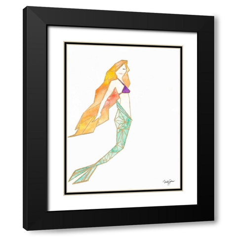 Origami Mermaid Black Modern Wood Framed Art Print with Double Matting by James, Nola