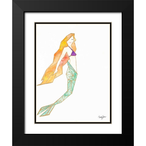 Origami Mermaid Black Modern Wood Framed Art Print with Double Matting by James, Nola