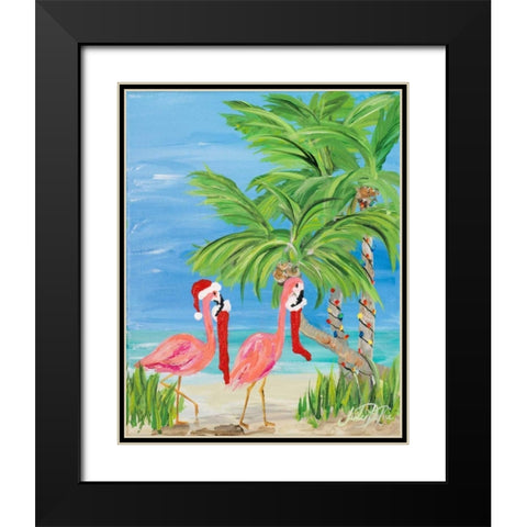 Flamingo Christmas I Black Modern Wood Framed Art Print with Double Matting by DeRice, Julie
