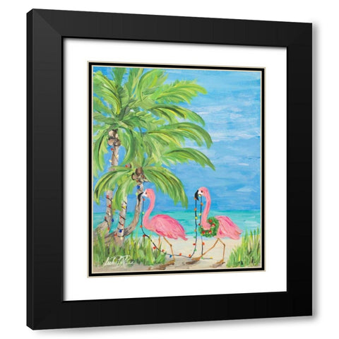 Flamingo Christmas II Black Modern Wood Framed Art Print with Double Matting by DeRice, Julie