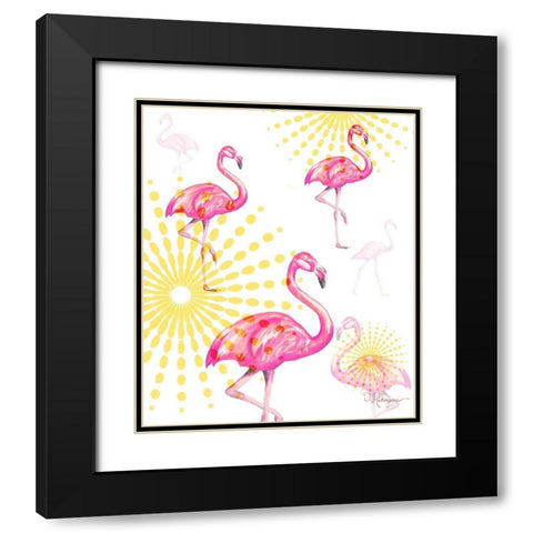 Fashion Flamingos Burst I Black Modern Wood Framed Art Print with Double Matting by Hakimipour, Tiffany