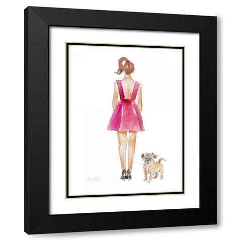 Water Color Girl With Puppy I Black Modern Wood Framed Art Print with Double Matting by Loreth, Lanie