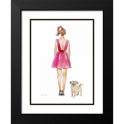 Water Color Girl With Puppy I Black Modern Wood Framed Art Print with Double Matting by Loreth, Lanie
