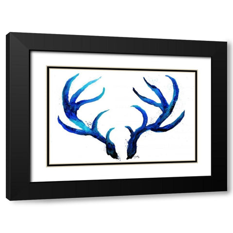 Blue Antlers Black Modern Wood Framed Art Print with Double Matting by Medley, Elizabeth