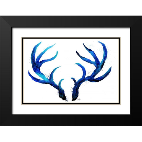 Blue Antlers Black Modern Wood Framed Art Print with Double Matting by Medley, Elizabeth