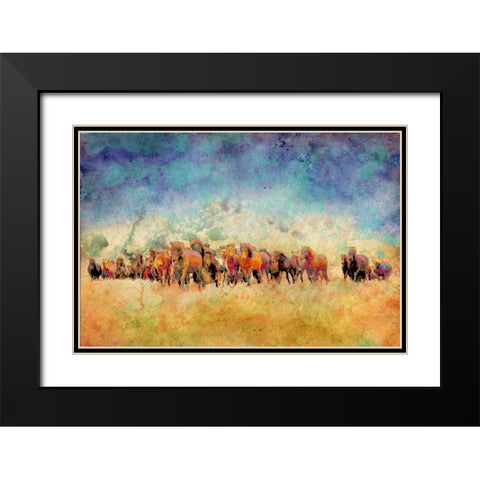 Horse Herd Black Modern Wood Framed Art Print with Double Matting by Mabat, Ynon