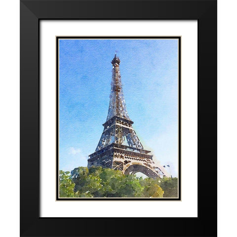 Watercolor Streets of Paris II Black Modern Wood Framed Art Print with Double Matting by Navas, Emily