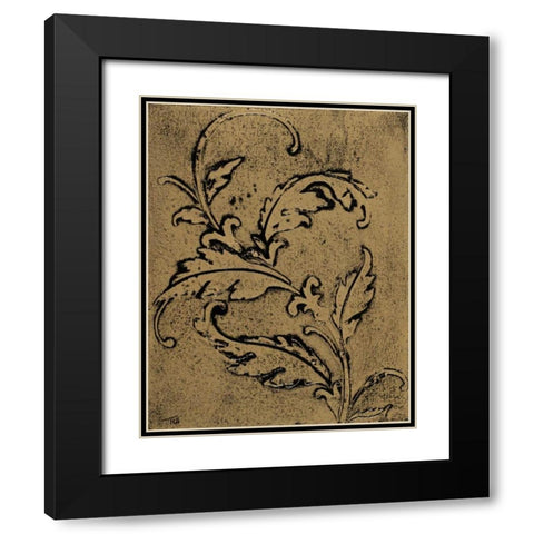 Leaf Scroll II Black Modern Wood Framed Art Print with Double Matting by Hakimipour, Tiffany