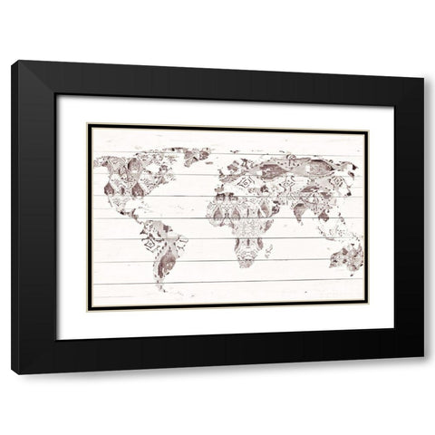 Aztec Map on Wood Black Modern Wood Framed Art Print with Double Matting by Ritter, Gina