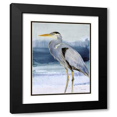 Heron On Blue I Black Modern Wood Framed Art Print with Double Matting by Loreth, Lanie