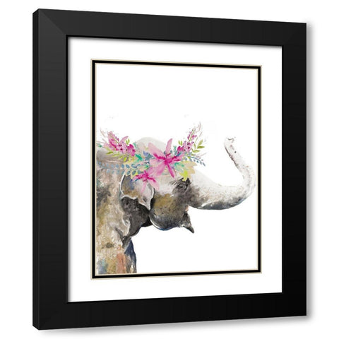 Water Elephant with Flower Crown Black Modern Wood Framed Art Print with Double Matting by Pinto, Patricia