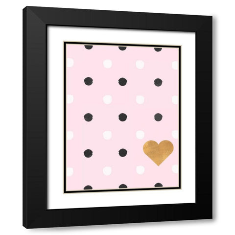 Heart White and Black Dots on Pink Black Modern Wood Framed Art Print with Double Matting by SD Graphics Studio