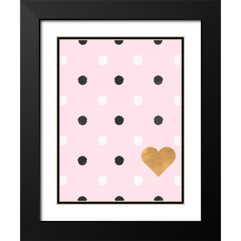 Heart White and Black Dots on Pink Black Modern Wood Framed Art Print with Double Matting by SD Graphics Studio