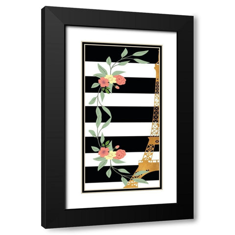 Eiffel on Stripes Panel I Black Modern Wood Framed Art Print with Double Matting by SD Graphics Studio