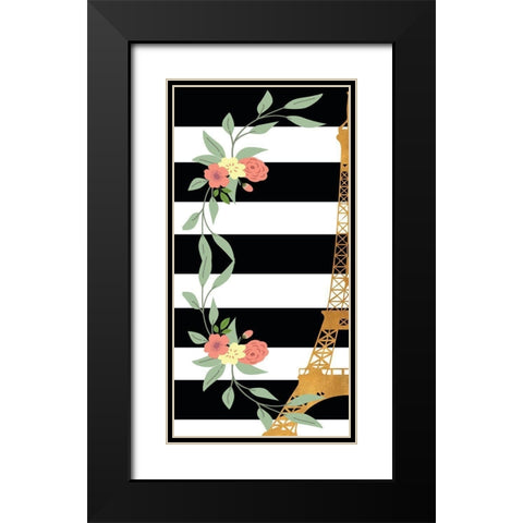 Eiffel on Stripes Panel I Black Modern Wood Framed Art Print with Double Matting by SD Graphics Studio