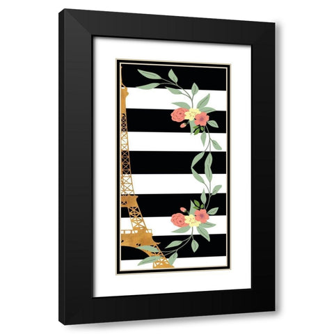 Eiffel on Stripes Panel II Black Modern Wood Framed Art Print with Double Matting by SD Graphics Studio