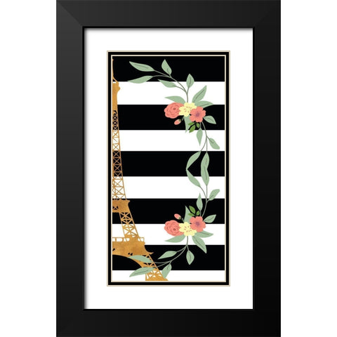 Eiffel on Stripes Panel II Black Modern Wood Framed Art Print with Double Matting by SD Graphics Studio