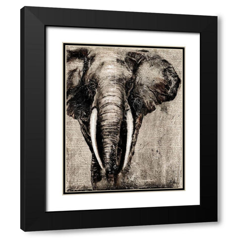Elephant on Newspaper Black Modern Wood Framed Art Print with Double Matting by Pinto, Patricia