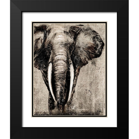 Elephant on Newspaper Black Modern Wood Framed Art Print with Double Matting by Pinto, Patricia
