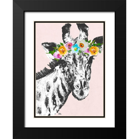Flower Crown Giraffe Black Modern Wood Framed Art Print with Double Matting by Pinto, Patricia