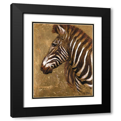 Gold Zebra Black Modern Wood Framed Art Print with Double Matting by Pinto, Patricia