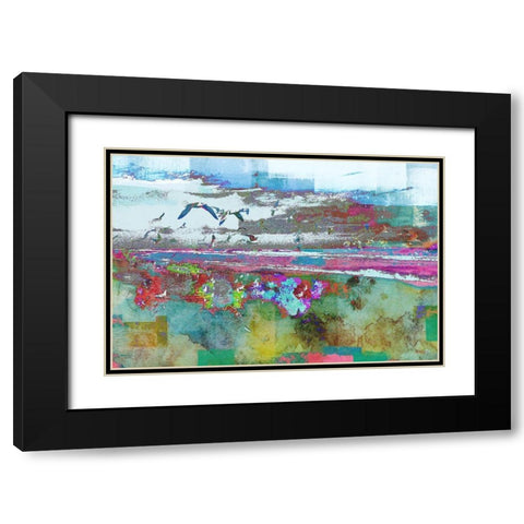 Beach Day Birds Black Modern Wood Framed Art Print with Double Matting by Meneely, Dan
