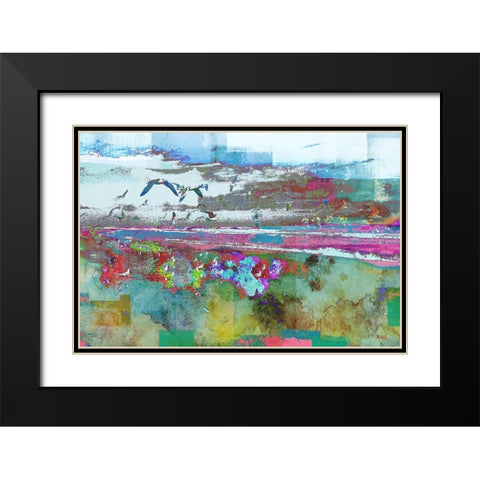 Beach Day Birds Black Modern Wood Framed Art Print with Double Matting by Meneely, Dan