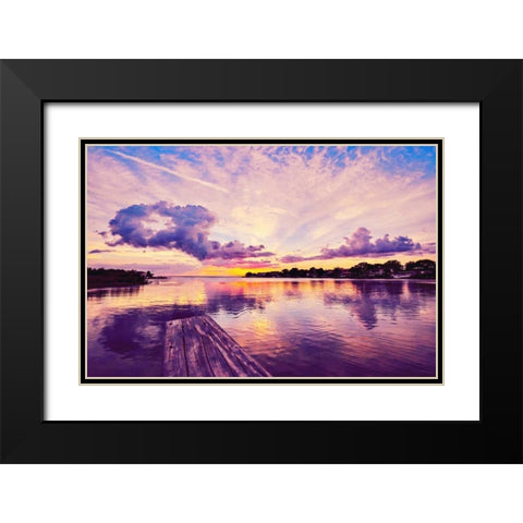 Sunset Dock Black Modern Wood Framed Art Print with Double Matting by Bill Carson Photography