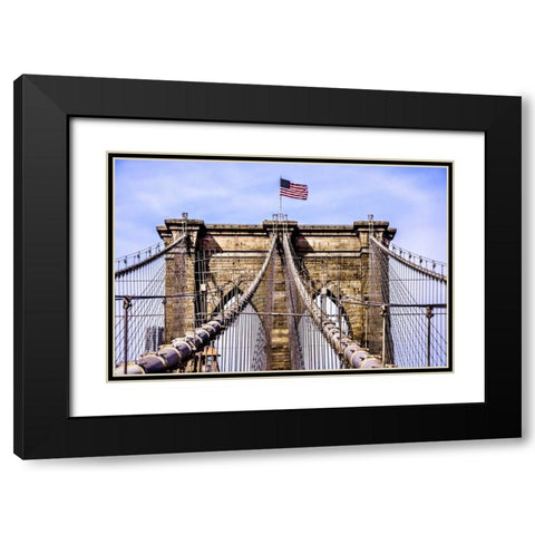 Brooklyn Bridge with Flag Black Modern Wood Framed Art Print with Double Matting by Bill Carson Photography