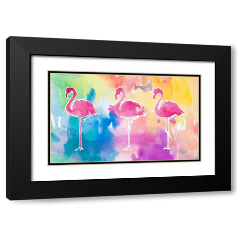 Sunset Flamingo Color Flow Black Modern Wood Framed Art Print with Double Matting by James, Nola